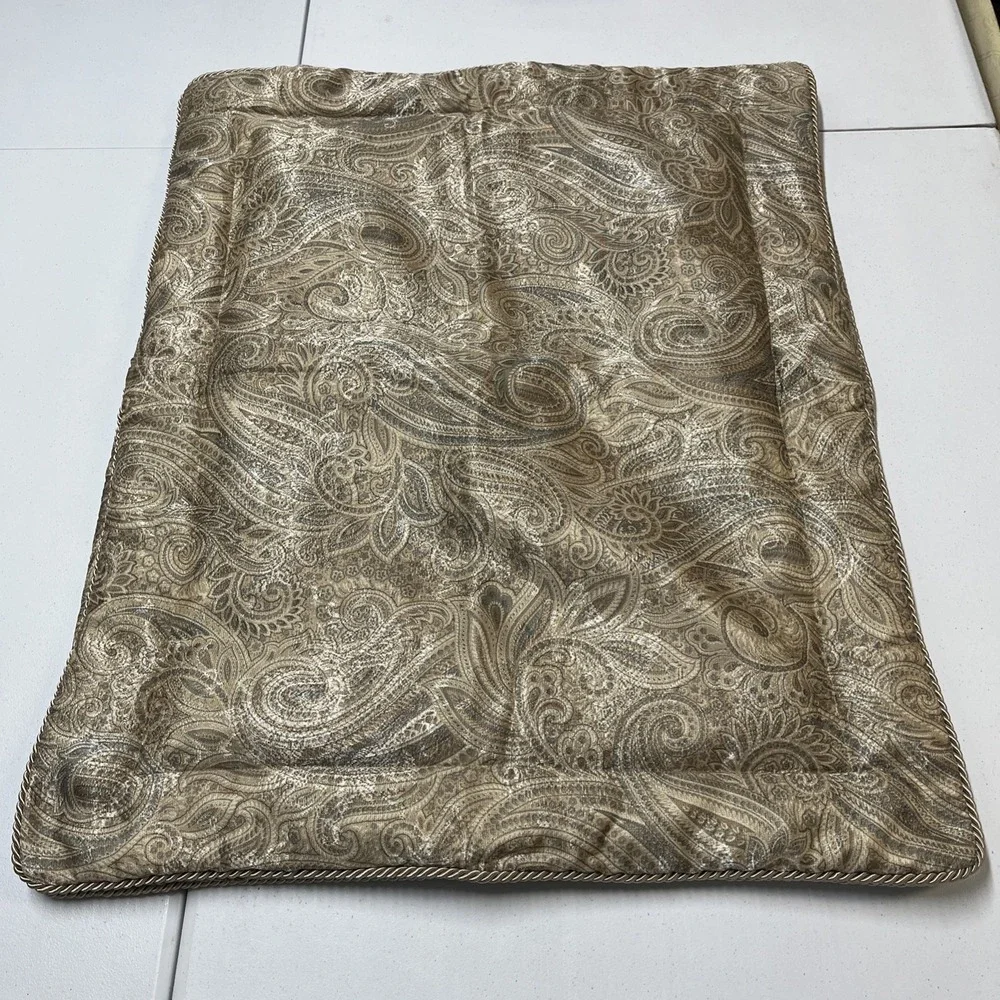 Croscill Standard Pillow Sham Set Gold Green Paisley Scroll Braided Trim Classic